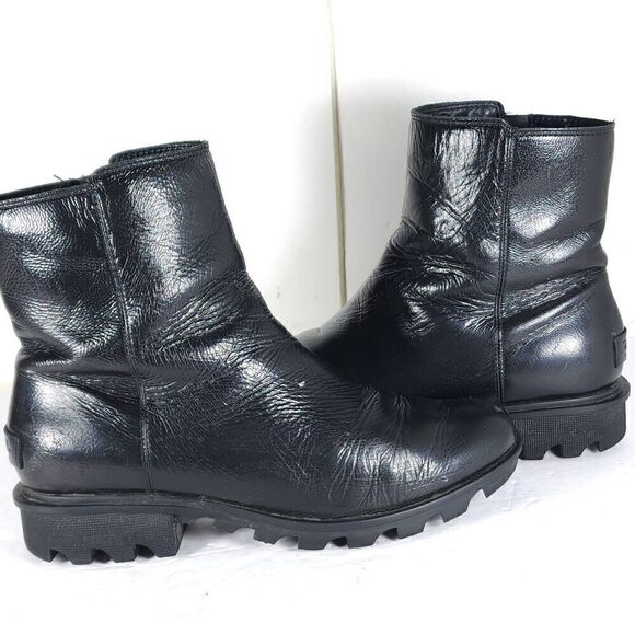 Sorel Women’s Emilie II US 8,5 Black Patent Leather Side Zip Ankle Boots Booties - Picture 9 of 15